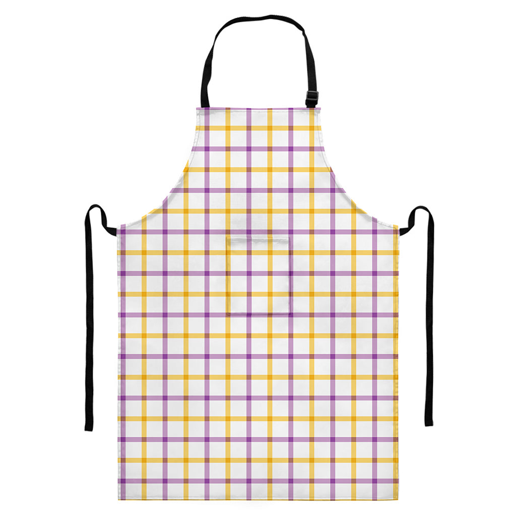 Yellow And Purple Tattersall Print Bib Apron With Pocket