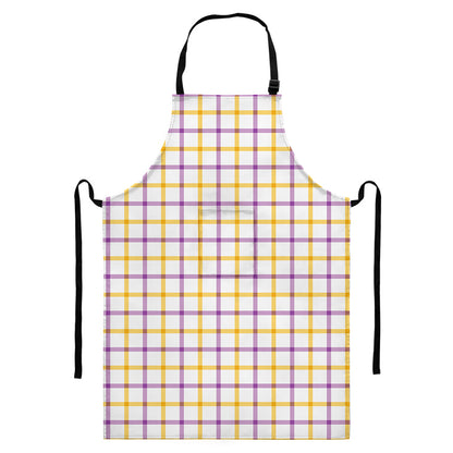 Yellow And Purple Tattersall Print Bib Apron With Pocket