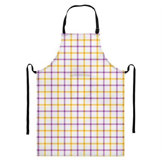 Yellow And Purple Tattersall Print Bib Apron With Pocket