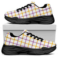 Yellow And Purple Tattersall Print Black Chunky Shoes