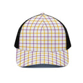 Yellow And Purple Tattersall Print Black Mesh Trucker Hat