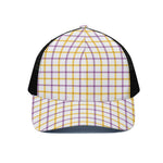 Yellow And Purple Tattersall Print Black Mesh Trucker Cap