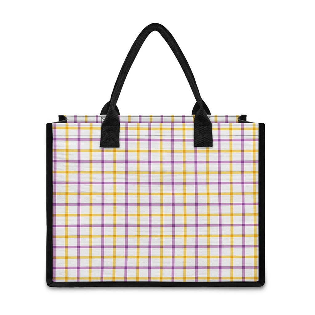 Yellow And Purple Tattersall Print Canvas Tote Bag