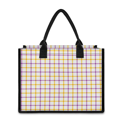 Yellow And Purple Tattersall Print Canvas Tote Bag