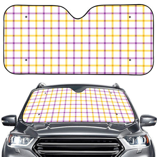 Yellow And Purple Tattersall Print Car Windshield Sun Shade