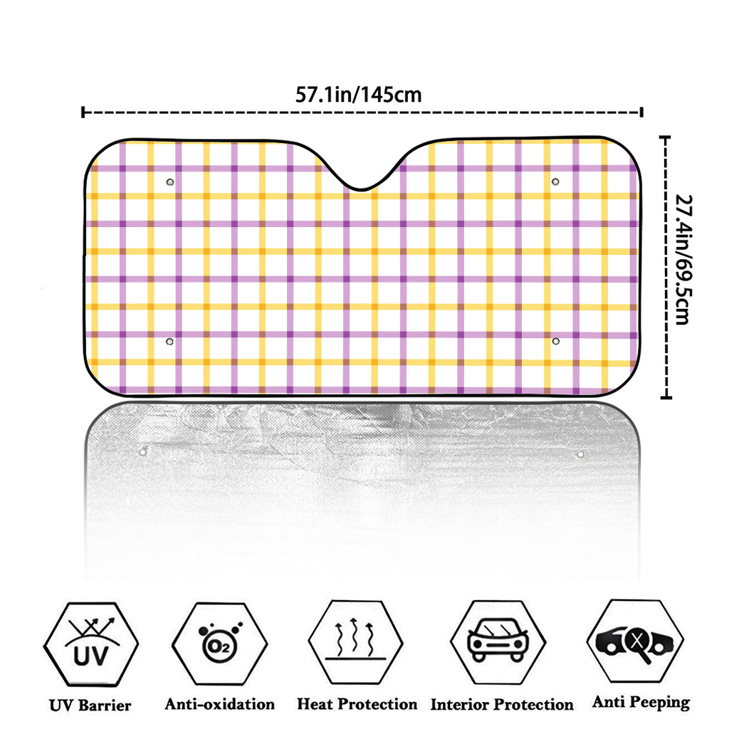 Yellow And Purple Tattersall Print Car Windshield Sun Shade