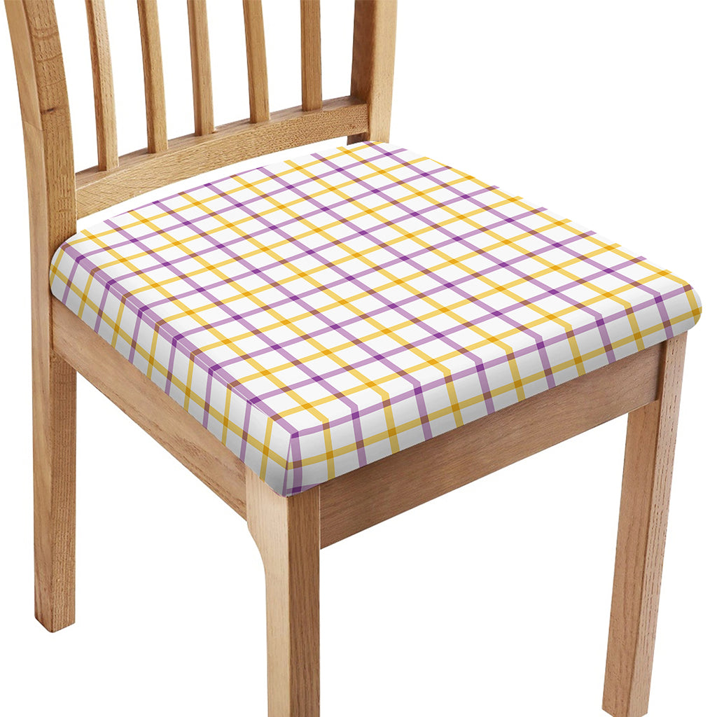 Yellow And Purple Tattersall Print Chair Cushion Cover
