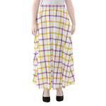 Yellow And Purple Tattersall Print Chiffon Maxi Skirt