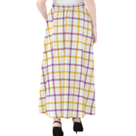 Yellow And Purple Tattersall Print Chiffon Maxi Skirt