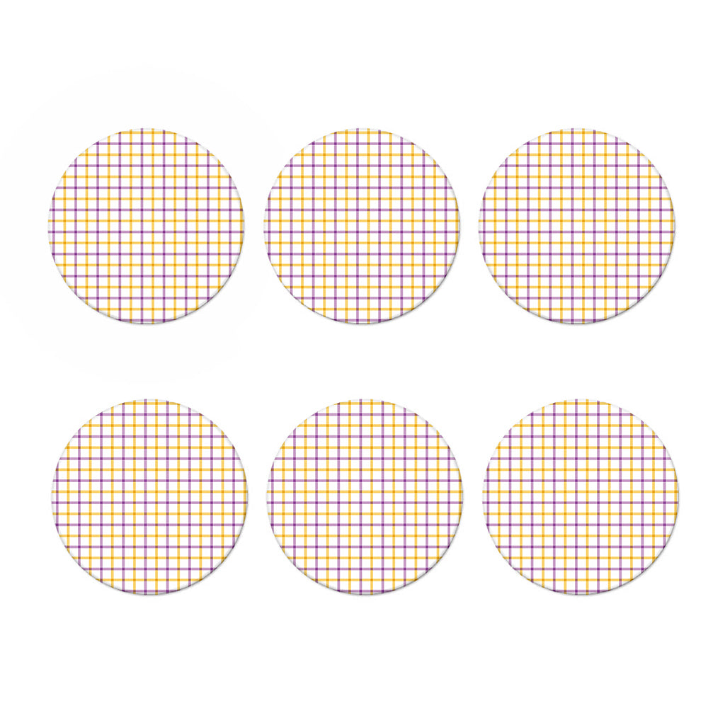 Yellow And Purple Tattersall Print Coaster Set