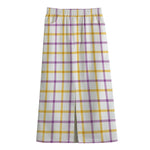 Yellow And Purple Tattersall Print Cotton Front Slit Maxi Skirt