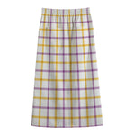 Yellow And Purple Tattersall Print Cotton Front Slit Maxi Skirt