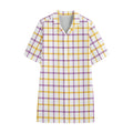 Yellow And Purple Tattersall Print Cotton Hawaiian Shirt