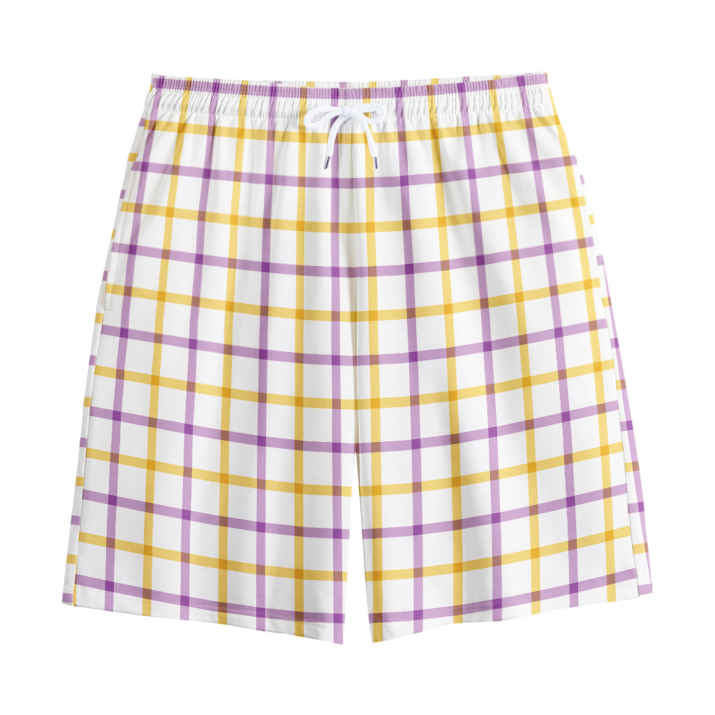 Yellow And Purple Tattersall Print Cotton Shorts