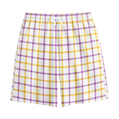 Yellow And Purple Tattersall Print Cotton Shorts