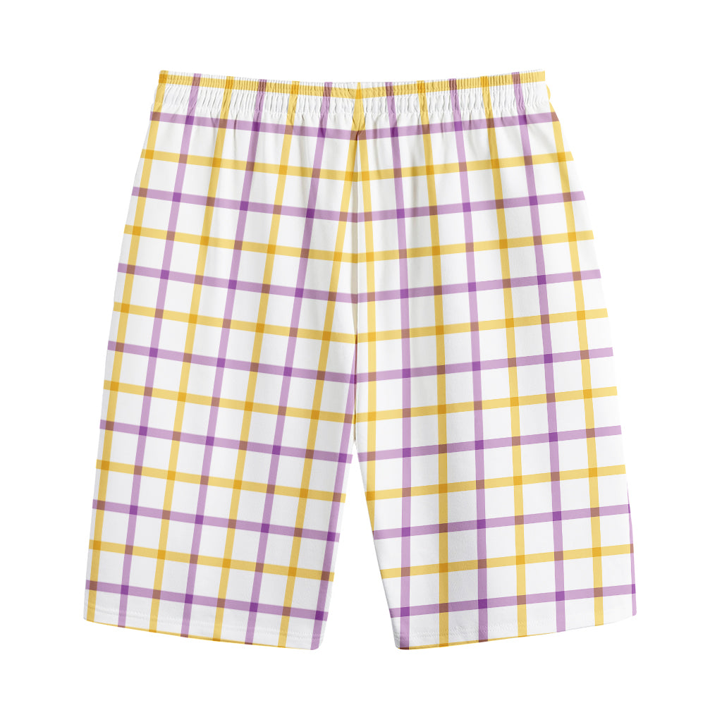 Yellow And Purple Tattersall Print Cotton Shorts