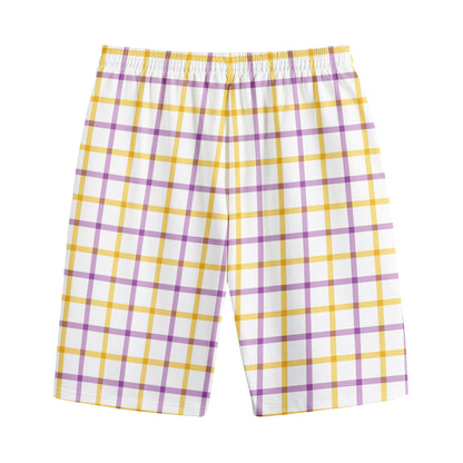 Yellow And Purple Tattersall Print Cotton Shorts