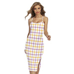 Yellow And Purple Tattersall Print Cross Back Cami Dress