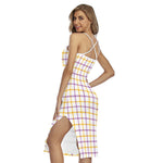 Yellow And Purple Tattersall Print Cross Back Cami Dress