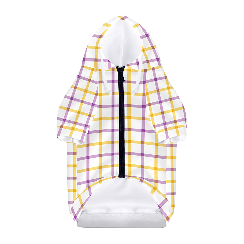 Yellow And Purple Tattersall Print Dog Zip Up Hoodie