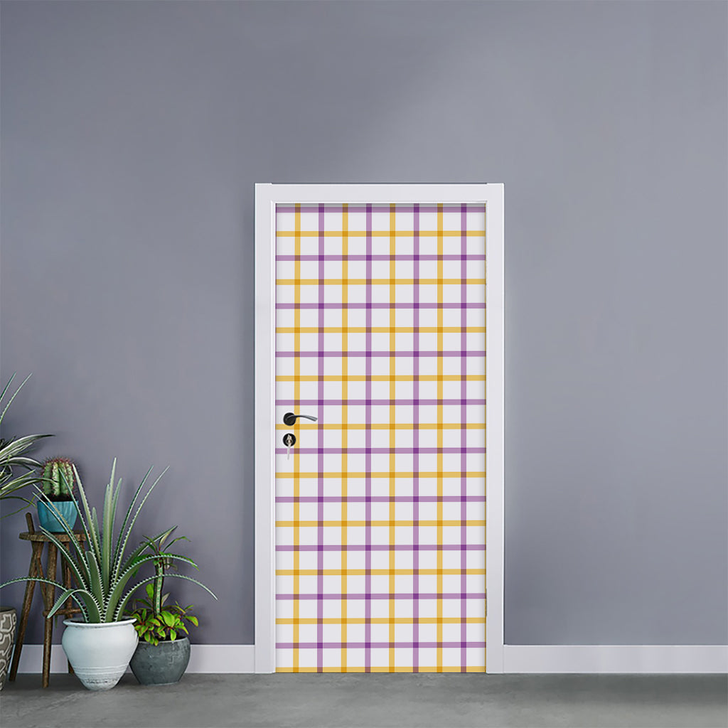 Yellow And Purple Tattersall Print Door Sticker