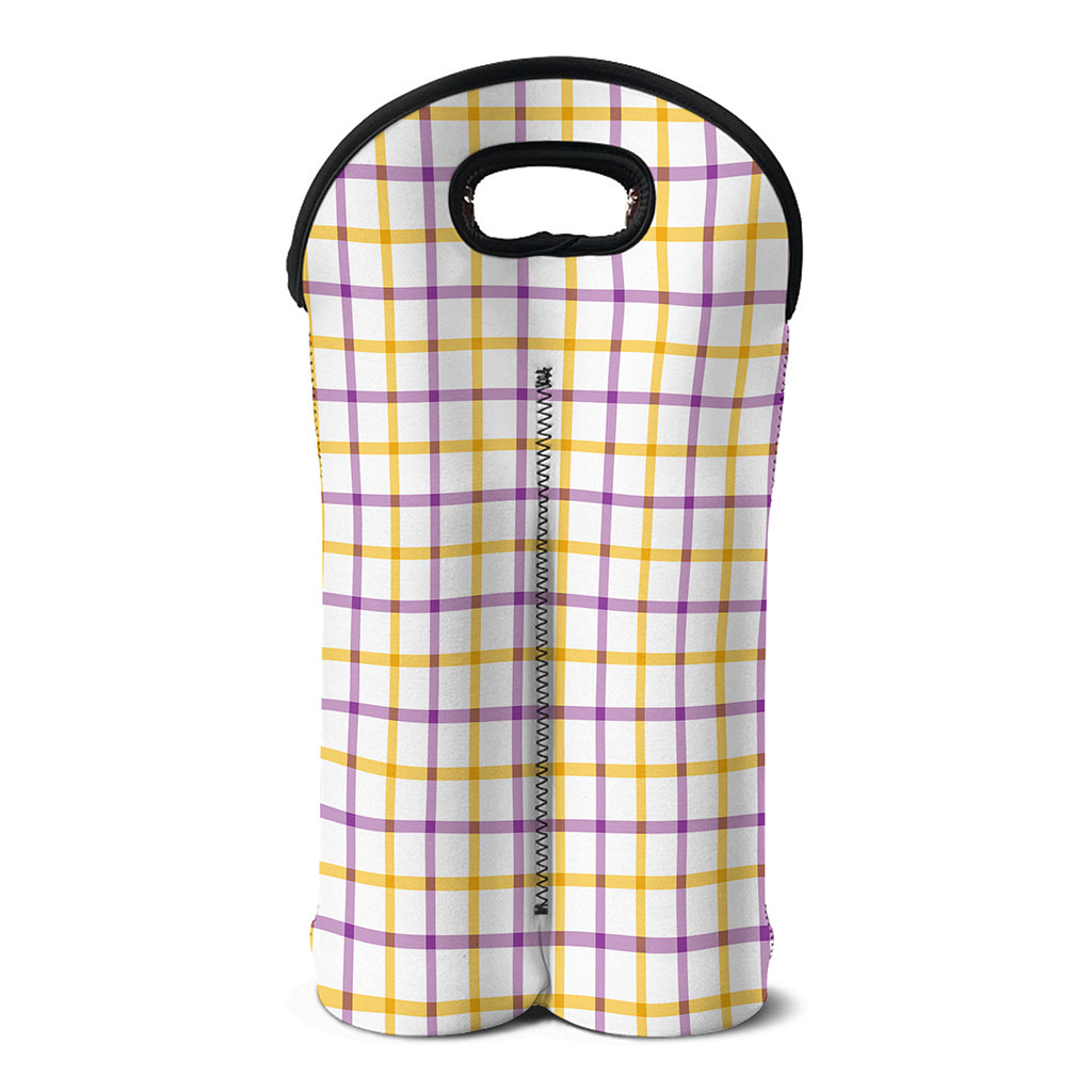 Yellow And Purple Tattersall Print Double Neoprene Wine Tote