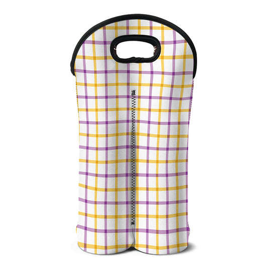 Yellow And Purple Tattersall Print Double Neoprene Wine Tote