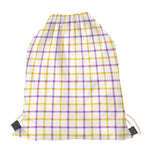 Yellow And Purple Tattersall Print Drawstring Bag