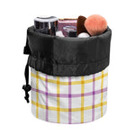 Yellow And Purple Tattersall Print Drawstring Makeup Bag