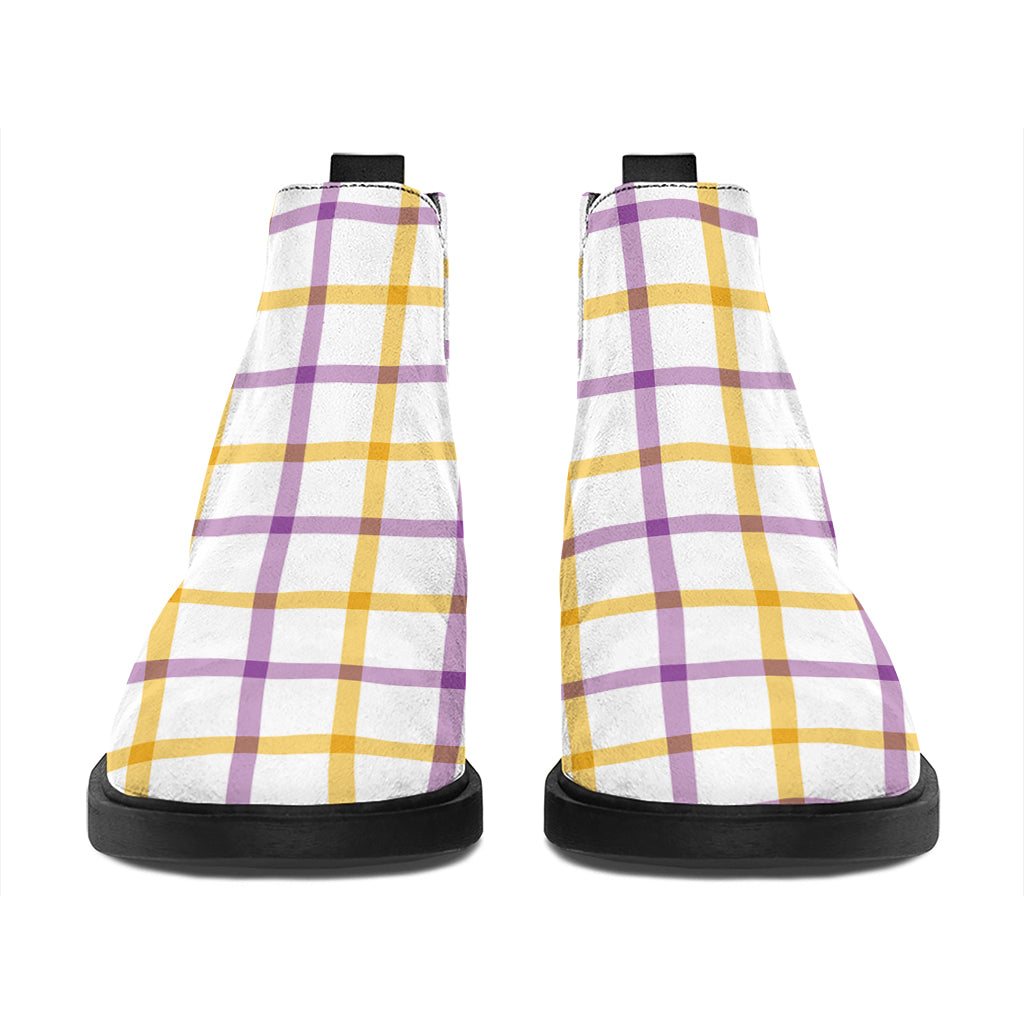 Yellow And Purple Tattersall Print Flat Ankle Boots