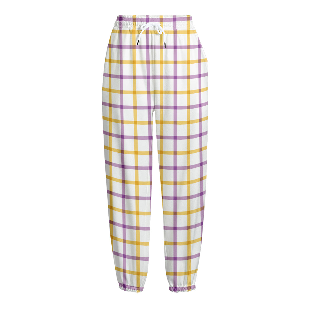 Yellow And Purple Tattersall Print Fleece Lined Knit Pants