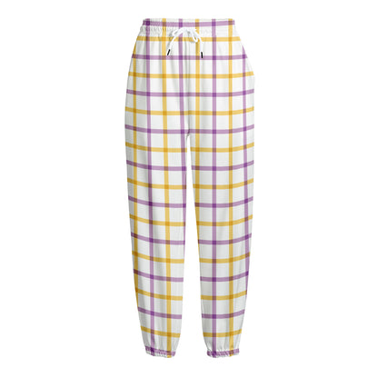 Yellow And Purple Tattersall Print Fleece Lined Knit Pants