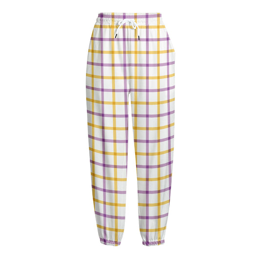 Yellow And Purple Tattersall Print Fleece Lined Knit Pants