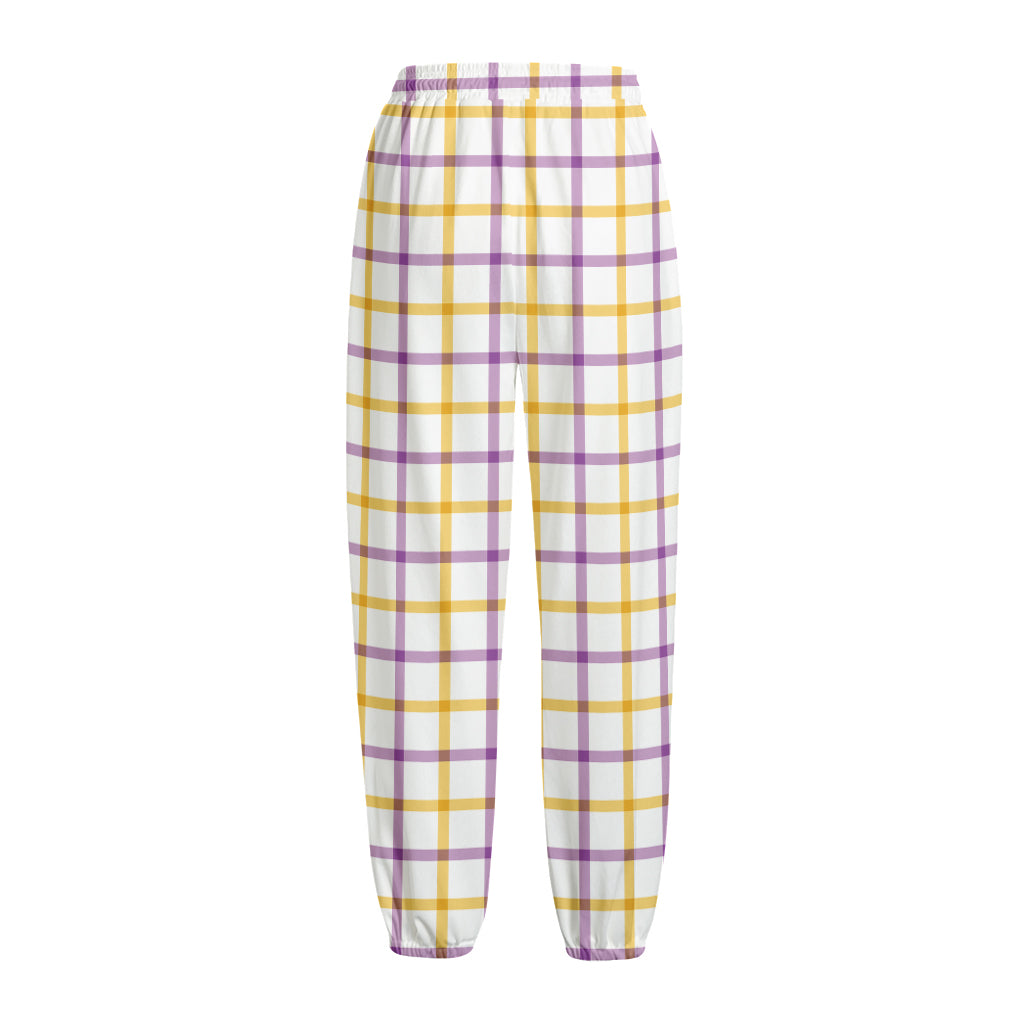 Yellow And Purple Tattersall Print Fleece Lined Knit Pants
