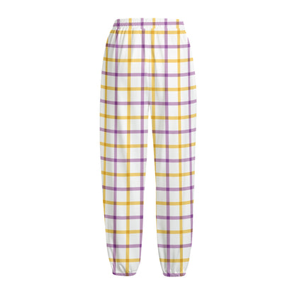 Yellow And Purple Tattersall Print Fleece Lined Knit Pants