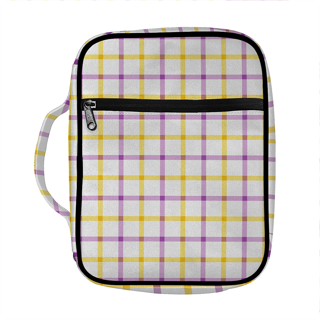 Yellow And Purple Tattersall Print Front Pocket Bible Bag