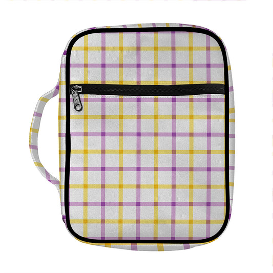 Yellow And Purple Tattersall Print Front Pocket Bible Bag