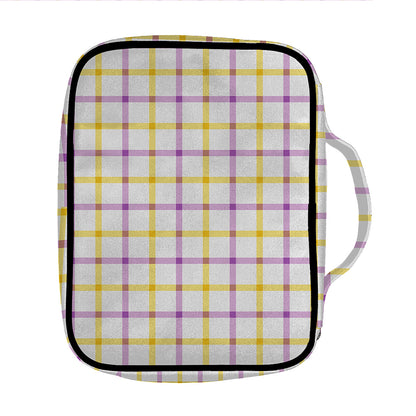 Yellow And Purple Tattersall Print Front Pocket Bible Bag