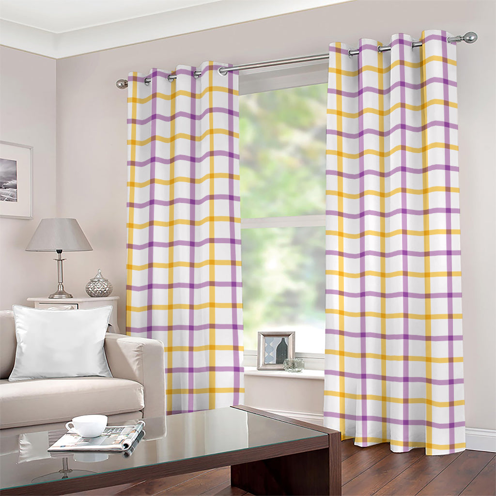 Yellow And Purple Tattersall Print Grommet Curtains