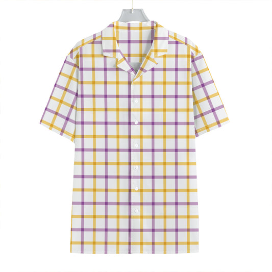 Yellow And Purple Tattersall Print Hawaiian Shirt