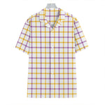 Yellow And Purple Tattersall Print Hawaiian Shirt