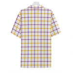 Yellow And Purple Tattersall Print Hawaiian Shirt