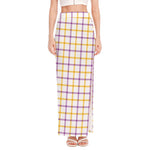 Yellow And Purple Tattersall Print High Slit Maxi Skirt