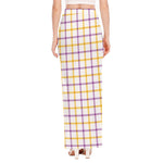 Yellow And Purple Tattersall Print High Slit Maxi Skirt
