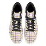 Yellow And Purple Tattersall Print High Top Leather Sneakers