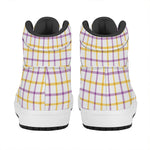 Yellow And Purple Tattersall Print High Top Leather Sneakers