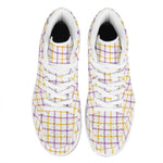 Yellow And Purple Tattersall Print High Top Leather Sneakers