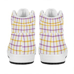 Yellow And Purple Tattersall Print High Top Leather Sneakers