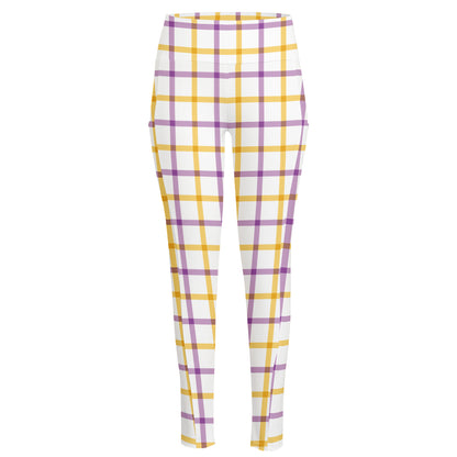 Yellow And Purple Tattersall Print High-Waisted Pocket Leggings
