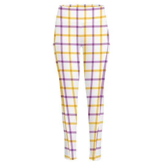 Yellow And Purple Tattersall Print High-Waisted Pocket Leggings